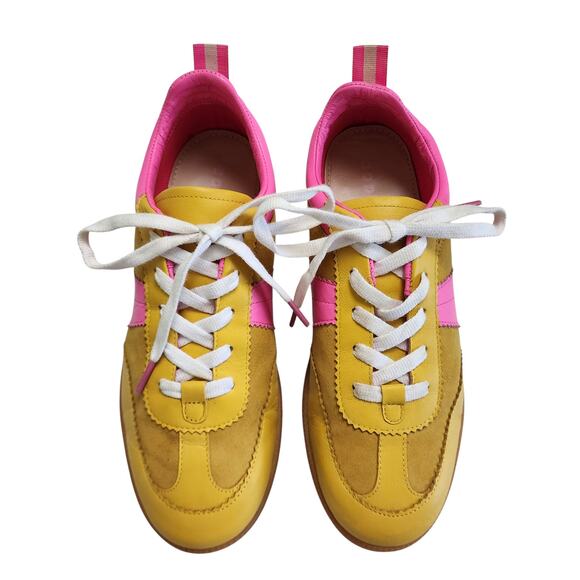 Boden Womens Yellow Erin Retro Tennis Trainers Size US8 EU39 Mustard Pink Suede - Picture 2 of 10